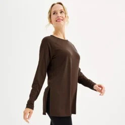 Women's Tek Gear® Long Sleeve Tunic Tee -Tek Gear Shop 6262959 Birk Brown 1