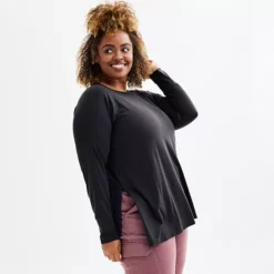 Plus Size Tek Gear® Long Sleeve Tunic Tee -Tek Gear Shop 6285310 Mineral Black