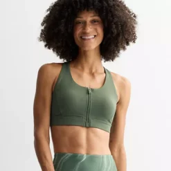 Women's Tek Gear® Ultrastretch Medium Support Zip Front Sports Bra -Tek Gear Shop 6493820 Esta Olive