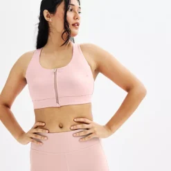 Women's Tek Gear® Ultrastretch Medium Support Zip Front Sports Bra -Tek Gear Shop 6493820 Pink Layer