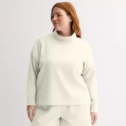 Plus Size Tek Gear Double Knit Funnel Neck Sweater -Tek Gear Shop 7161159 White Oak 1