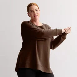 Plus Size Tek Gear® Ultrasoft Fleece High Slit Tunic Crew Sweatshirt -Tek Gear Shop 7570122 Birk Brown