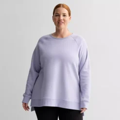 Plus Size Tek Gear® Ultrasoft Fleece High Slit Tunic Crew Sweatshirt -Tek Gear Shop 7570122 Lavender Cloud