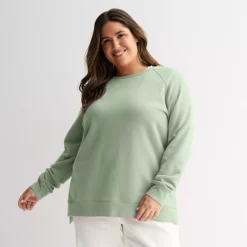 Plus Size Tek Gear® Ultrasoft Fleece High Slit Tunic Crew Sweatshirt -Tek Gear Shop 7570122 Mada Green