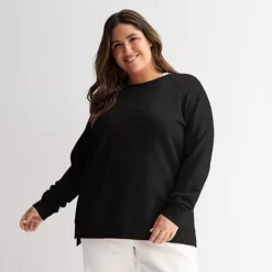 Plus Size Tek Gear® Ultrasoft Fleece High Slit Tunic Crew Sweatshirt -Tek Gear Shop 7570122 Mineral Black