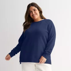 Plus Size Tek Gear® Ultrasoft Fleece High Slit Tunic Crew Sweatshirt -Tek Gear Shop 7570122 Navy Romance
