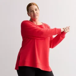 Plus Size Tek Gear® Ultrasoft Fleece High Slit Tunic Crew Sweatshirt -Tek Gear Shop 7570122 Red Lava