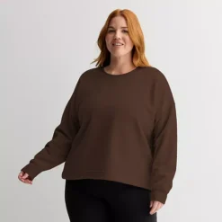 Plus Size Tek Gear® Micro Fleece Crewneck Pullover -Tek Gear Shop 7606516 Birk Brown