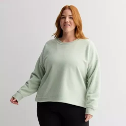 Plus Size Tek Gear® Micro Fleece Crewneck Pullover -Tek Gear Shop 7606516 Mada Green