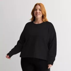 Plus Size Tek Gear® Micro Fleece Crewneck Pullover -Tek Gear Shop 7606516 Mineral Black 1
