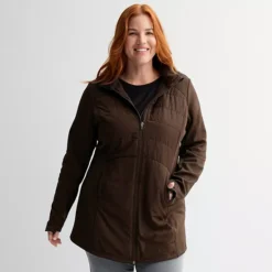 Plus Size Tek Gear® Hooded Mixed Media Long Jacket -Tek Gear Shop 7711966 Birk Brown