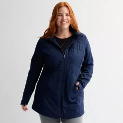 Plus Size Tek Gear® Hooded Mixed Media Long Jacket