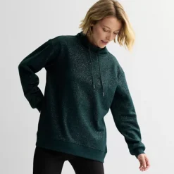 Women's Tek Gear® Ultra Soft Fleece Shine Funnel Neck Tunic Sweatshirt -Tek Gear Shop 7717751 Eternity Green Shine