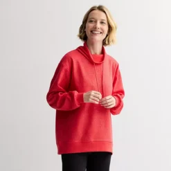 Women's Tek Gear® Ultra Soft Fleece Shine Funnel Neck Tunic Sweatshirt -Tek Gear Shop 7717751 Red Lava Shine